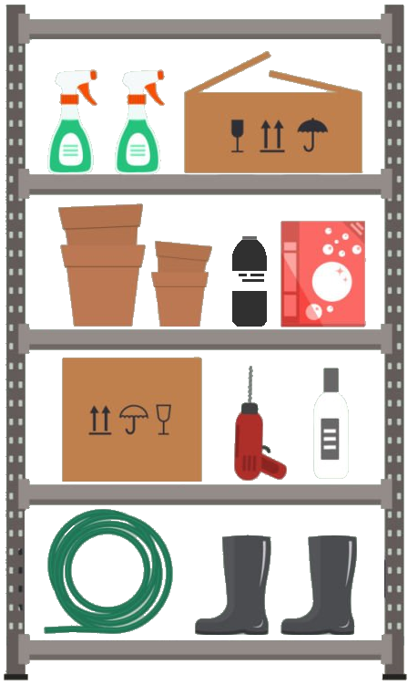 Lagerbild mit Kartons und Werkzeug